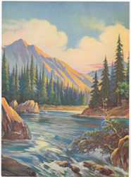 Vintage camping calendar/poster art River of Pines